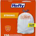 Hefty Strong White 13 Gallon Trash Bags with Drawstrings, Unscented Tall Kitchen Trash Bags, Resists Leaks, Punctures, and Tears, Durable Closure, 120 Ct.