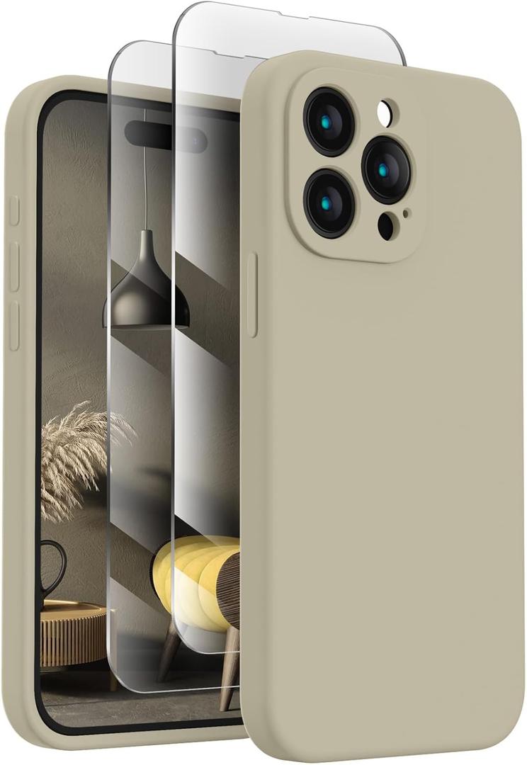 FireNova Designed for iPhone 15 Pro Max Case, Silicone Upgraded [Camera Protection] Phone Case, Soft Anti-Scratch Microfiber Lining Inside, 6.7 inch, Khaki