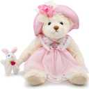 Oitscute Small Baby Teddy Bear with Cloth Cute Stuffed Animal Soft Plush Toy 10" (Pink lace Dress with Rabbit)