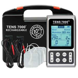 TENS 7000 Rechargeable Elite TENS Unit Muscle Stimulator and Pain Relief Device - Advanced TENS Machine for Effective Back Pain, Nerve Pain and Muscle Pain Relief (4 Electrodes)