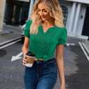 siliteelon Women Dressy Casual Blouses Short Sleeve Shirts V Neck Trendy Spring Clothes Vacation Boho Tops (Green, XXL)