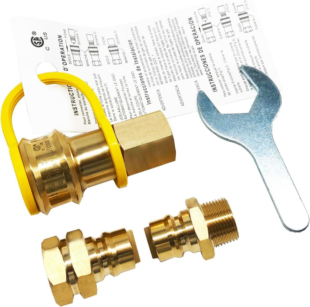3/4" Female and Male Solid Brass Dual Fuel Generator Natural Propane Hose Quick Connect Disconnect Fittings Convert for Pipe Natural Gas Supply for Generators