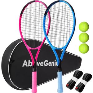 AboveGenius Neon Tennis Rackets 2 Pack for Adults- 27" Lightweight Aluminum Tennis Racquet Set with 3 Balls & Bag- Vibrant High-Visibility Matte Finish for Men Women Beginners, 27 inches , 105 square inches