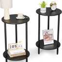Round Side Table Set of 2, Black Round End Table with Storage, 2-Tier Modern Accent Table, Small Bedside Table for Living Room, Bedroom-Black