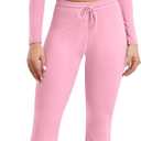 YEOREO Two Piece Sets for Women Long Sleeve Tops Lounge Set Drawstring Wide Leg Pants Ava Matching (Large, Pink)