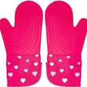 Paris Hilton Oven Mitt Set with Heart Design, Heat Resistant Pot Holders Featuring Non-Slip Textured Silicone Grips, 2-Piece Set, Pink