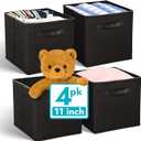 Reli. 11 Inch Cube Storage Bins (4 Pack) | Cube Organizer Bins | 11x11 Fabric Storage Boxes | Collapsible, Foldable Fabric Cubby Box (Square) | Kids Room Organization (Black)