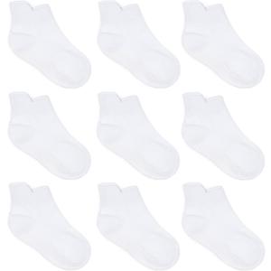 Zaples Baby Non Slip Grip Ankle Socks with Non Skid Soles for Infants Toddlers Kids Boys Girls (4-7 Years, White - 9 Pairs)