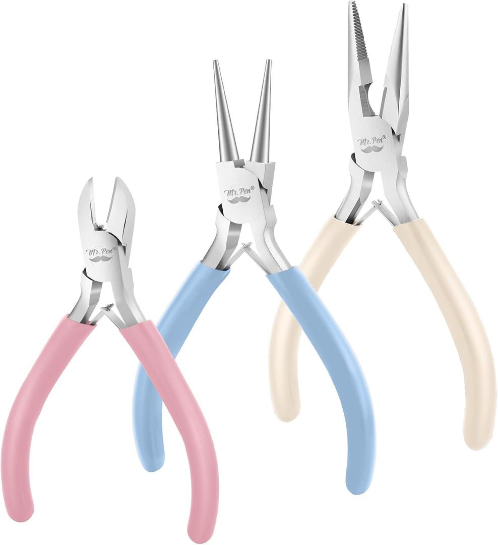 Mr. Pen- Jewelry Making Kit, 3 Pack Pastel Color Pliers, Mini Wire Cutters, Chain Nose and Craft Pliers for Earrings and Jewelry