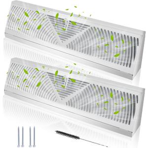 2 Pcs 18 Inch White Baseboard Register(Duct Opening Size), Baseboard Air Diffuser for Home Floor Wall Baseboard Vent Covers
