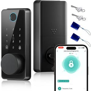 Keyless Entry Door Lock, Biquole Smart Lock with App Control, Fingerprint Door Lock, Electronic Keypad Deadbolt, Auto & One Touch Lock | Digital Smart Door Locks | Easy Installation | IP54 Waterproof