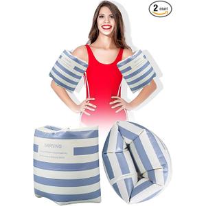 2 Pcs Arm Floaties PVC Inflatable Arm Band Striped Pool Floats Sleeves Swimming Arm Float Rings for Adult Girls and Boys Water Sports Learning Swim Training Summer Beach Party