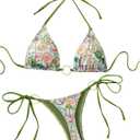 GORGLITTER Women's Strawberry Bikini Set 2 Piece Heart Ring Backless Triangle Bra High Waisted Thong Swimsuit 2025 (Green) S 