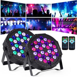 Stage Lights 36 DJ LED Par Light RGB Party Lights Uplights with Sound Activated Remote DMX Control for Disco Dance Wedding Club Christmas Birthday Music Party Stage Lighting (2 Pack)