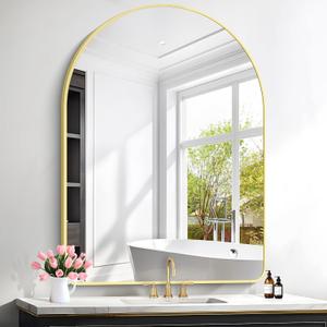 FORBATH Large Arched Wall Mirror 48x36 Inch, Gold Arch Bathroom Mirror with Aluminum Frame, Arched Mirror for Dresser, Fireplace,Entryway,Home Decor,Hanging or Leaning Against Wall
