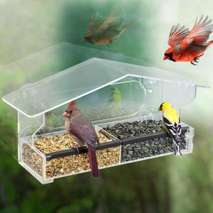 Kingsyard Window Bird Feeder with Strong Suction Cups, Clear Window Bird Feeder for Outdoors, Easy Refill & Clean Removable Tray, Ideal for Wild Watching, Garden Decor (Clear Roof)