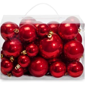 AMS 40ct Christmas Ball Plated Ornaments Tree Collection for Holiday Wedding Party Decoration(40ct Pearl, Red)