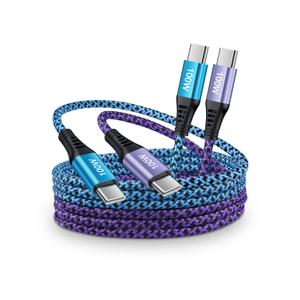 100W USB C Charger Cable, [2Pack/6ft] PD 5A Super Fast Charging Type-C to Type-C Cable Braided USB C to C Cord for Samsung Galaxy S25 S24 S23 Google Pixel 10 9 Pro iPhone 17 16 15Pro Max MacBook iPad