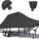Trailerable T-Top Boat Cover 1200D Solution Dyed Hard Top/T Top Boat Cover with 19 Windproof Straps, Motor Cover Fit 19'-21' Long Beam Width Up to 106" Center Console Boat with T Top Roof (Black)