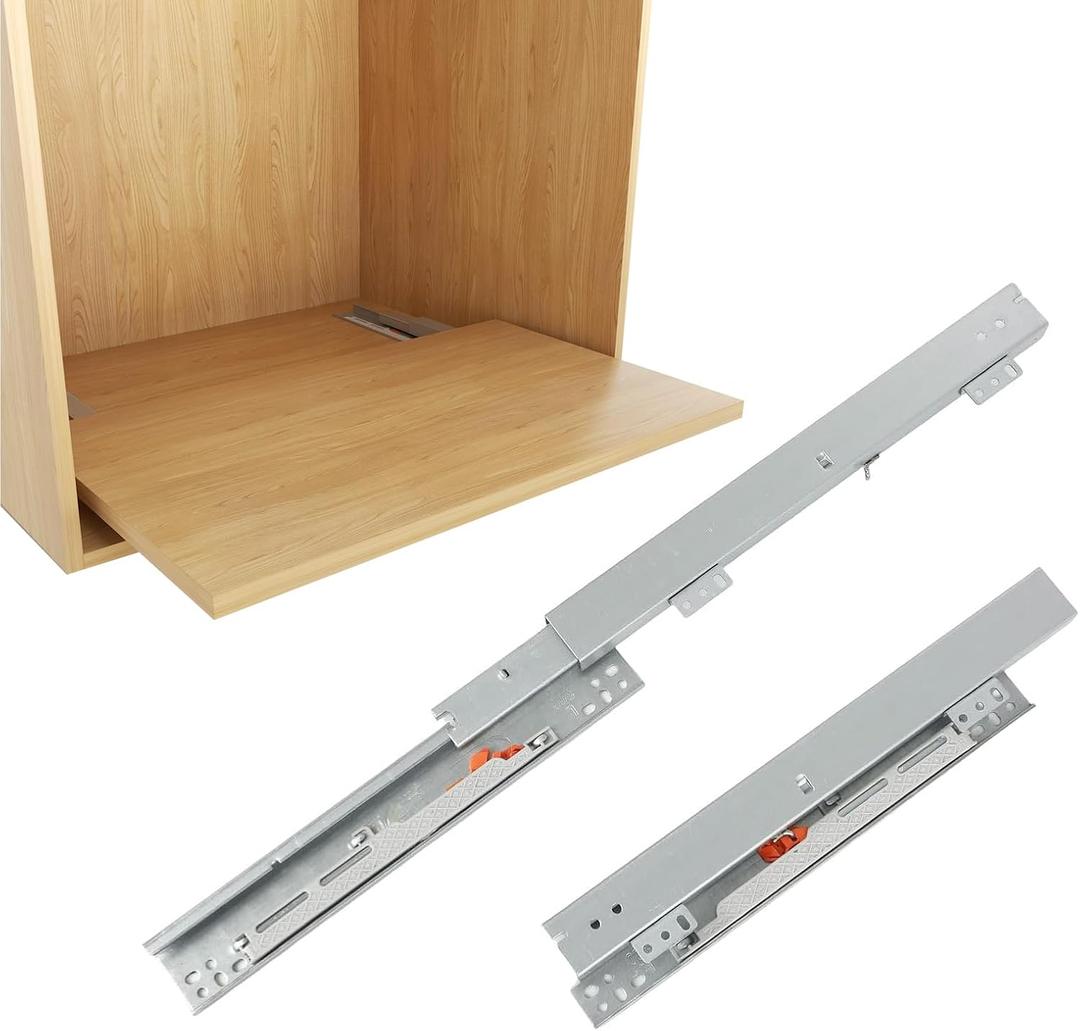 Undermount Drawer Slide Bottom Mount Pull Out Shelf Slides Full Extension Soft Close Base Mount Slide Out Drawer Track Shelf Slider Rail for Cabinet Tray Kitchen Pantry Drawer Trash Can Hardware