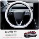 Uxcer Premium Leather Steering Wheel Cover for Tesla Model 3/Y 2016-2025 2026 Juniper/Highland, Non-Slip Breathable Tesla Model 3/Y Steering Wheel Protector, White