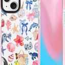 ChiCsFleur for iPhone 13 / iPhone 14 Case, TPU Phone case with Camera Protection for Women Girls Teens - Coastal Holiday Collage Tropical Y2K Bow Gift Disco Hibiscus Shell Lemon Aesthetic Unique (MarineLace)