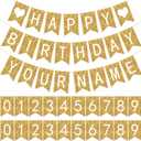 Meanplan 124 Pcs DIY Letter Banner Glitter Customizable Banner Reusable Happy Birthday Party Decor Including 110 Letters and Numbers 5 Rope for Men Women Bunting Shower Birthday Party(Gold)