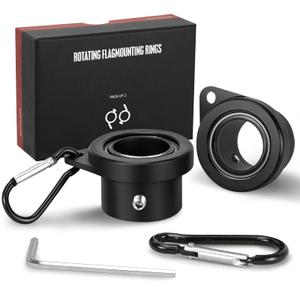 FLAG WIN Aluminum Alloy Flagpole Ring Set with Bearings 2 Pack, Anti Wrap 360°Rotating Flag Mounting Ring Spinning Flag Pole Kit with Carabiner for 0.96-1.25 Inch Diameter Flagpole(Black)