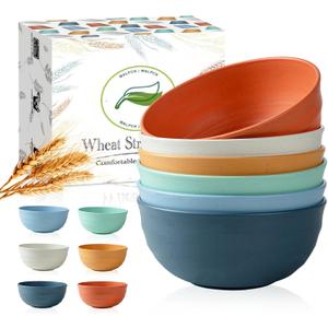 Wheat Straw Bowls Set of 6/12, Unbreakable Lightweight Bowls Set - Microwave & Dishwasher Safe, Reusable for Serving Soup, Oatmeal, Ramen & Salad (6, 60 oz)
