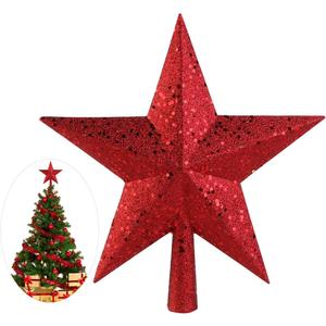 9 inch Treasures Red Glittered Mini Star Christmas Tree Topper