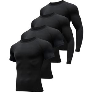 HOPLYNN 4/5 Pack Workout Compression Shirts Men Long/Short Sleeve Rash Guard Athletic Undershirt Gear T Shirt for Sports (Medium)