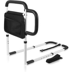 Bed Safety Rails for Elderly Adults, Adjustable Bed Guard Railing with Storage Bag and Side Handle, Bed Assist Bar Fits King, Queen, Full, Twin (Black- No Supporting Foot)