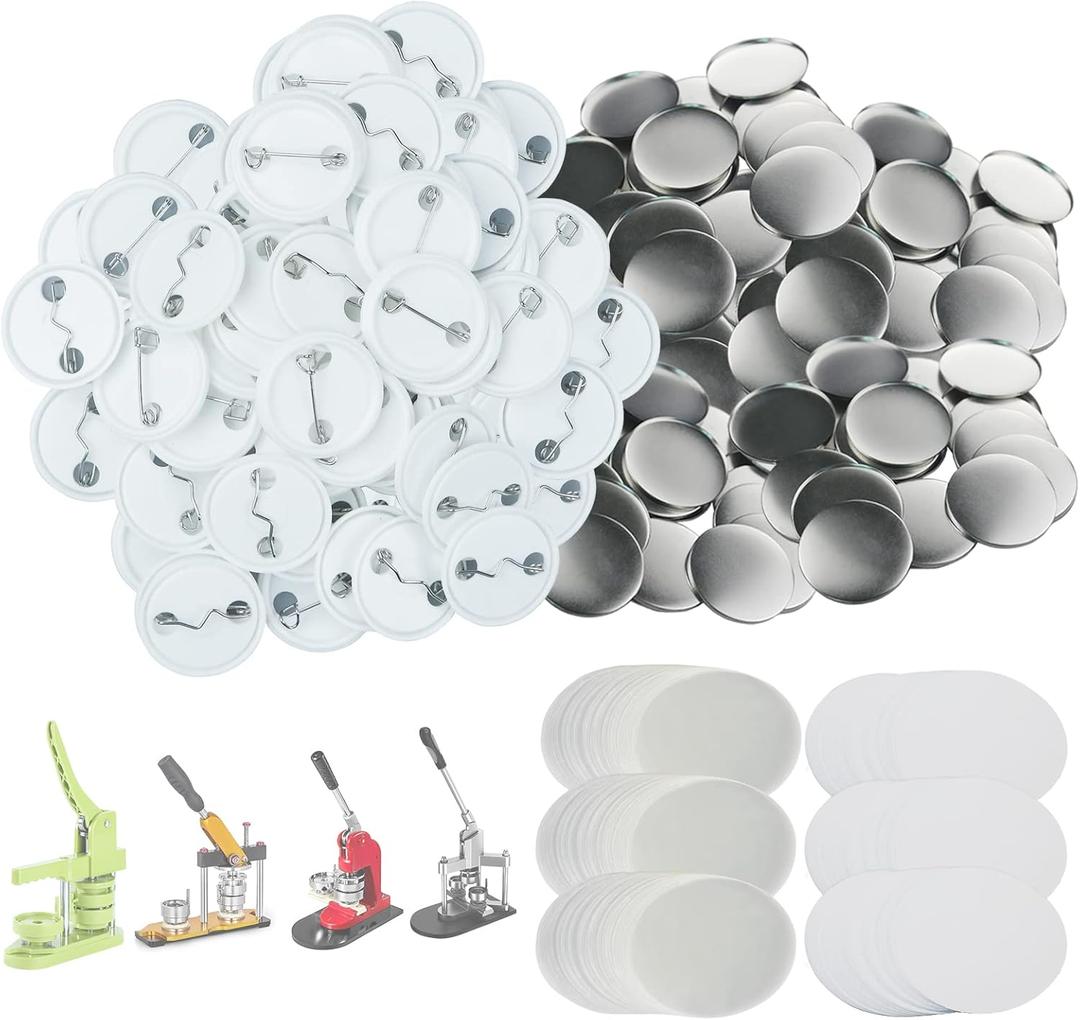 300 Sets 32mm/1.25 inch Button Supplies Button Parts for Buttons Maker Machine 32mm, Round Badge Blank Buttons Pins, Includes Plastic Pin Back Cover, Metal Cover, Clear Film&Blank Paper