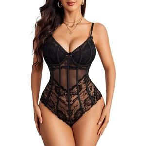Avidlove Bodysuit for Women Sexy Lace Top One Piece Lingerie V Neck Mesh Tops Going Out Cami Naughty Push Up Body Suit S-XXL