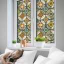 DKTIE Static Cling Decorative Window Film with Installation Tools Non Adhesive Privacy Film, Stained Glass Window Film for Bathroom Shower Door Heat Cotrol Anti UV, 17.7 x 78.7 Inch (Yellow)