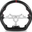 Steering Wheel replacement for Chevy Corvette C6 2006-2011 ZR1 Z06, Hydro-Dip Carbon Fiber Steering Wheel Nappa Perforated Leather D-shaped Flat-bottom with Red Stitching for C6