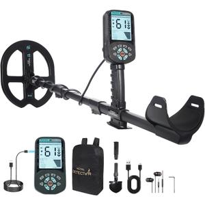 Rechargeable Metal Detector for Adults - 4000mAh High Capacity - 12 Inch Deep Depth Professional Gold Detector Double-D Waterproof Coil for Beach, Higher Accuracy Metal Detector with 6 Detection Modes