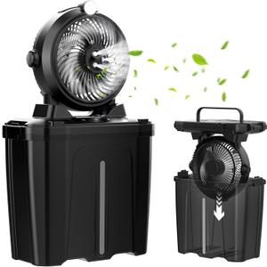 Portable Misting Fan with 11L Bucket & 20000mAh BatteryRechargeable Battery Powered Fans for Patios with Night Light, 3 Wind Speed & 3 Spray Mister Camping Outdoor Fans, Waterproof Design