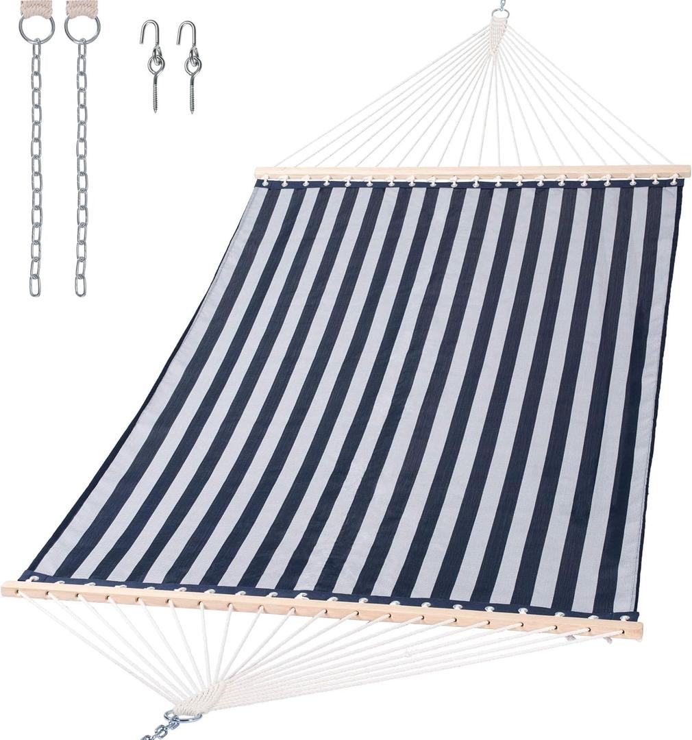 SUNCREAT Hammocks 15 FT Quick Dry Hammock Double Size with Hardwood Spreader Bar, 2 Person Hammock for Outdoor Patio Yard Poolside, 450 lbs Capacity, Blue (Hammock Only, Blue)