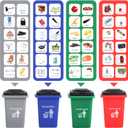FIVEDAOGANG Small Friction Powered Garbage Truck Toys Set, Includes Front Load Dumpster, 4 Trash Bins and Trash Learning Cards for Kids