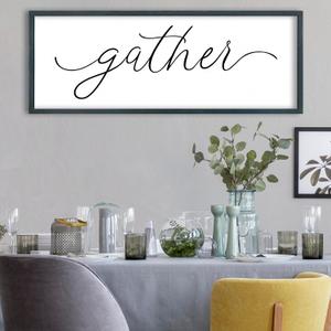FZMHASLWW Gather Sign Wall Decor 40"15" Large Wooden Framed for Dining Room Simple Home Kitchen Hanging Art (Black)