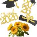 Graduation Decorations 2026, Gold Graduation Centerpiece Sticks, 16pcs Class of 2026 Party Table Toppers Grad Cap Sticks Centerpiece Table Decorations for High School College Graduation Party Supplies
