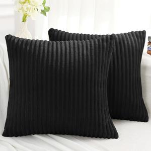 Simmore Decorative Throw Pillow Covers 22x22 Set of 2, Soft Natural Plush Flannel Double-Sided Fluffy Couch Euro Sham Pillow Covers for Sofa Living Room, Black