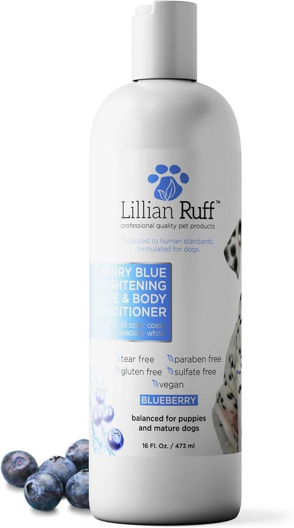 Lillian Ruff PRO Formula Berry Blue Brightening Dog Conditioner - Professional Whitening Conditioner Hydrate Dry Skin, Soften, Detangle, Restore Shine - Provitamin B5, USA Made 16oz Lillian Ruff PRO Formula Berry Blue Brightening Dog Conditioner - Professional Whitening Conditioner Hydrate Dry Skin, Soften, Detangle, Restore Shine - Provitamin B5, USA Made 16oz