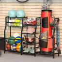 Sonyabecca Garage Sports Equipment Organizer 2 Golf Bag Stand Golf Storage Organizer for Garage with Basket and Hooks, Storage Rack for 2 Golf Bag, Golf Gift for Men, Gifts for Father