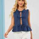 Denim Tops for Women Jean Vest Top Sleeveless V Neck Waistcoats Suit Denim Vest Bow Tie Front Peplum Crop Tank Tops (Large, 03-dark Blue)