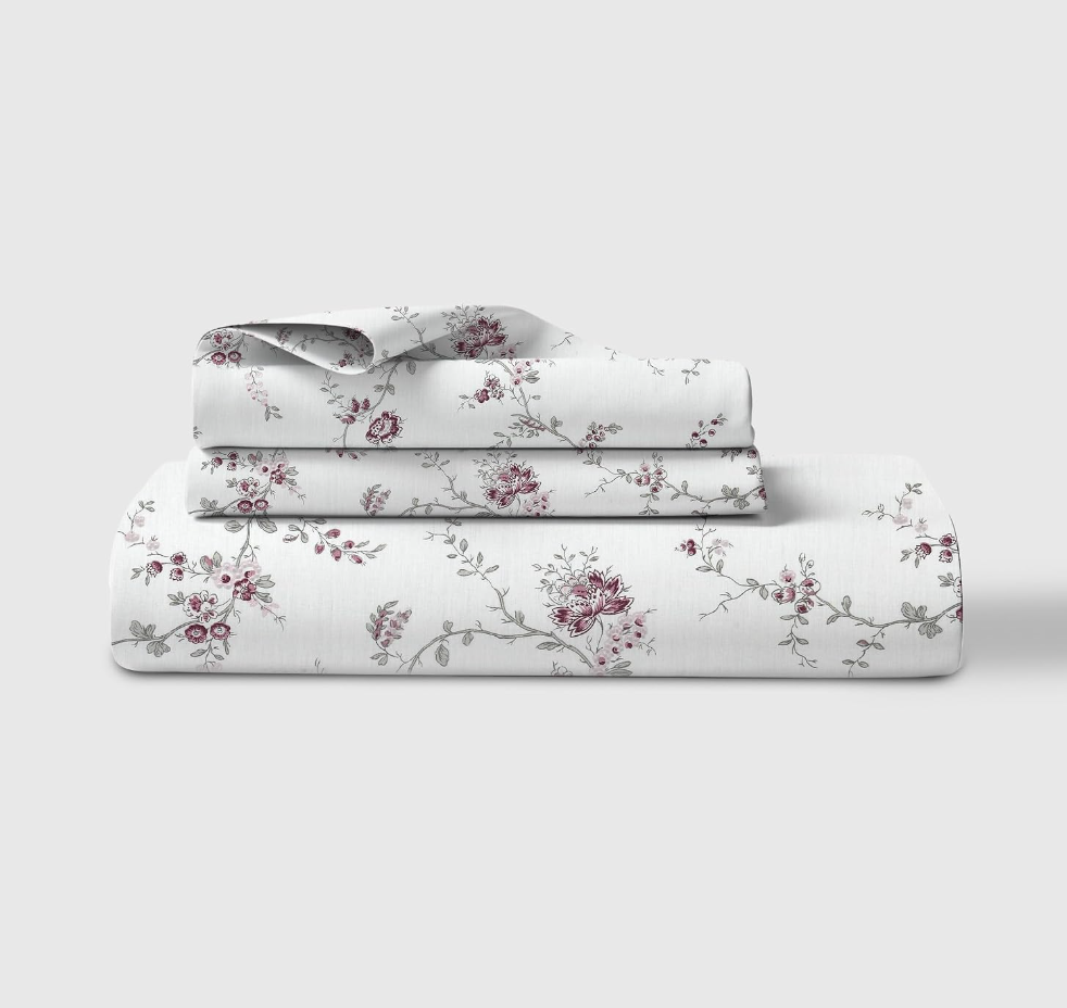 LINENWALAS 100% Cotton Full Size Fitted Sheet Only, up to 17” Deep Pocket, Thick Strong, Breathable Crisp and Cool Premium Bedding Printed Bottom Sheet for Full Size Bed (Vineyard)
