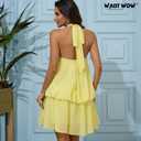 Halter Dress for Women Chiffon Drop Waist Wedding Guest Dresses Flowy Ruffle Mini Dress Brunch Going Out Dresses Cute Dresss (Yellow, S)