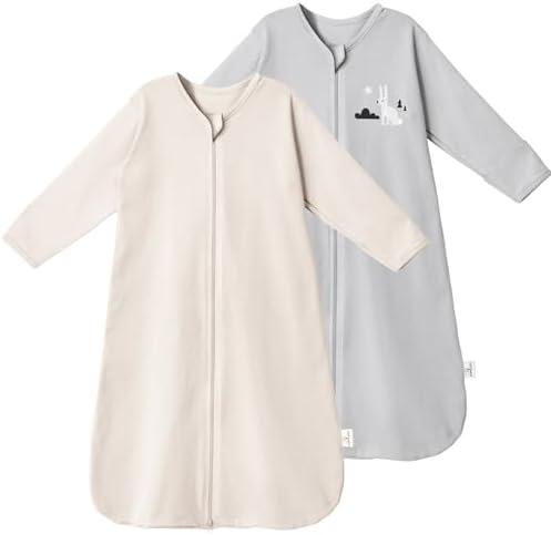 Long Sleeve Sleep Sack 6-12 Months - 100% Cotton Infant Sleep Sack with 2-Way Zipper - 0.5 Tog Wearable Blanket Baby - Lightweight Baby Sleep Sack 6-9 9-12 Months