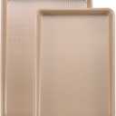 Cookie Sheets for Baking Nonstick, 2 Pack Heavy Duty 0.8mm Baking Sheet Pan Set Quarter(9x13in) & Jelly Roll(10x15in) with Diamond Texture, Gold Commercial Grade, Small Oven Safe